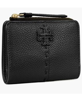 Tory Burch- McGraw Bi-Fold Pebble Leather Wallet- Black. MINT CONDITION